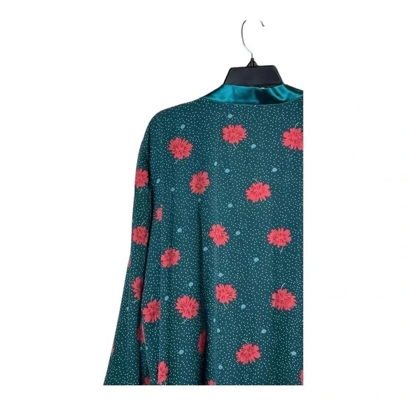 0003. POL OPEN FRONT KIMONO TEAL/RED/BLUE/WHITE‎ FLORAL PATTERN WITH POLKA DOTS - Picture 11 of 12